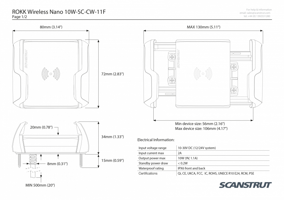 SCANSTRUT SC-CW-11F Nano wasserdichte QI-Ladestation 10W