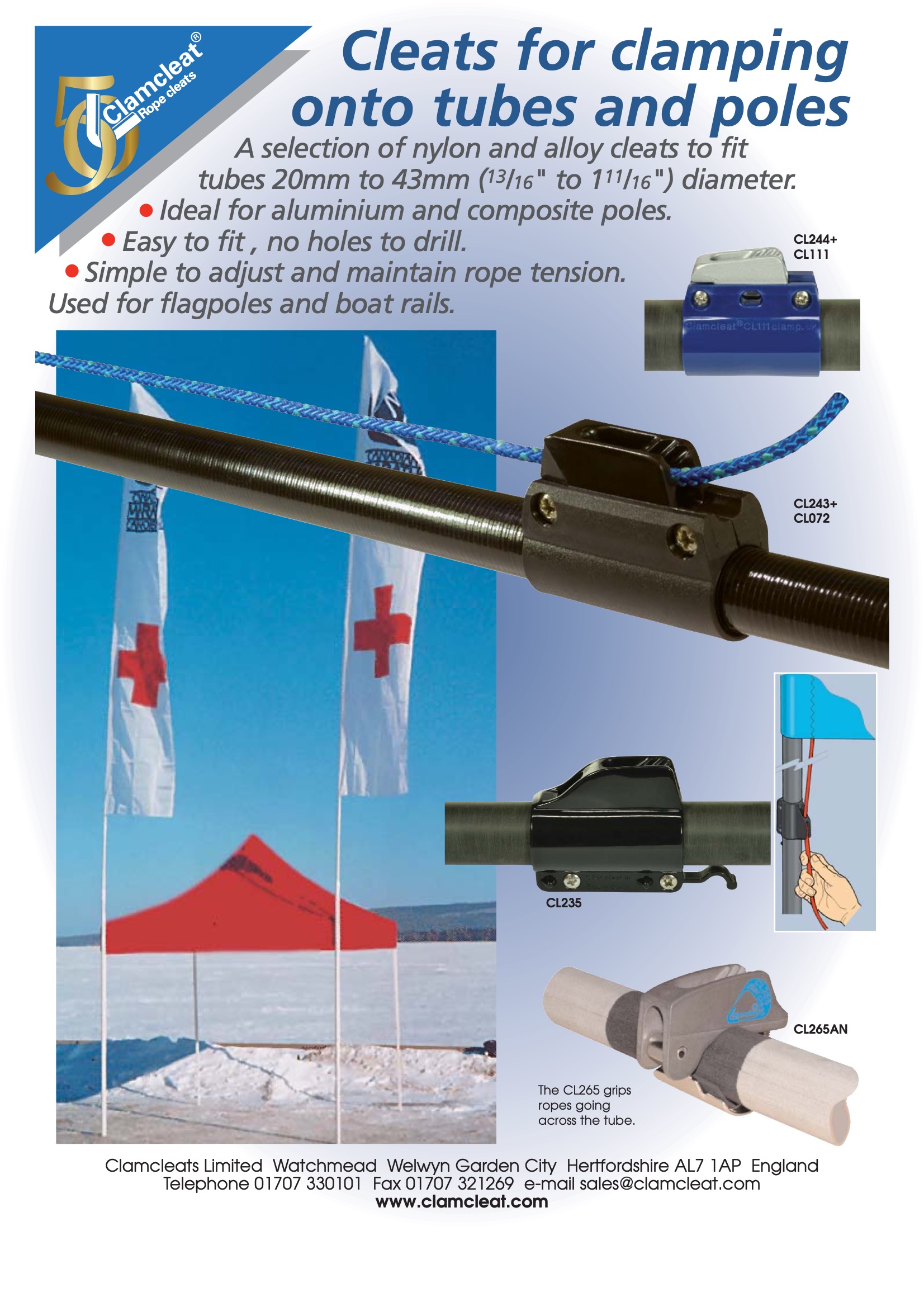 CLAMCLEAT CL244 Aluminium Baumklemme für Tau 3-5mm Surf