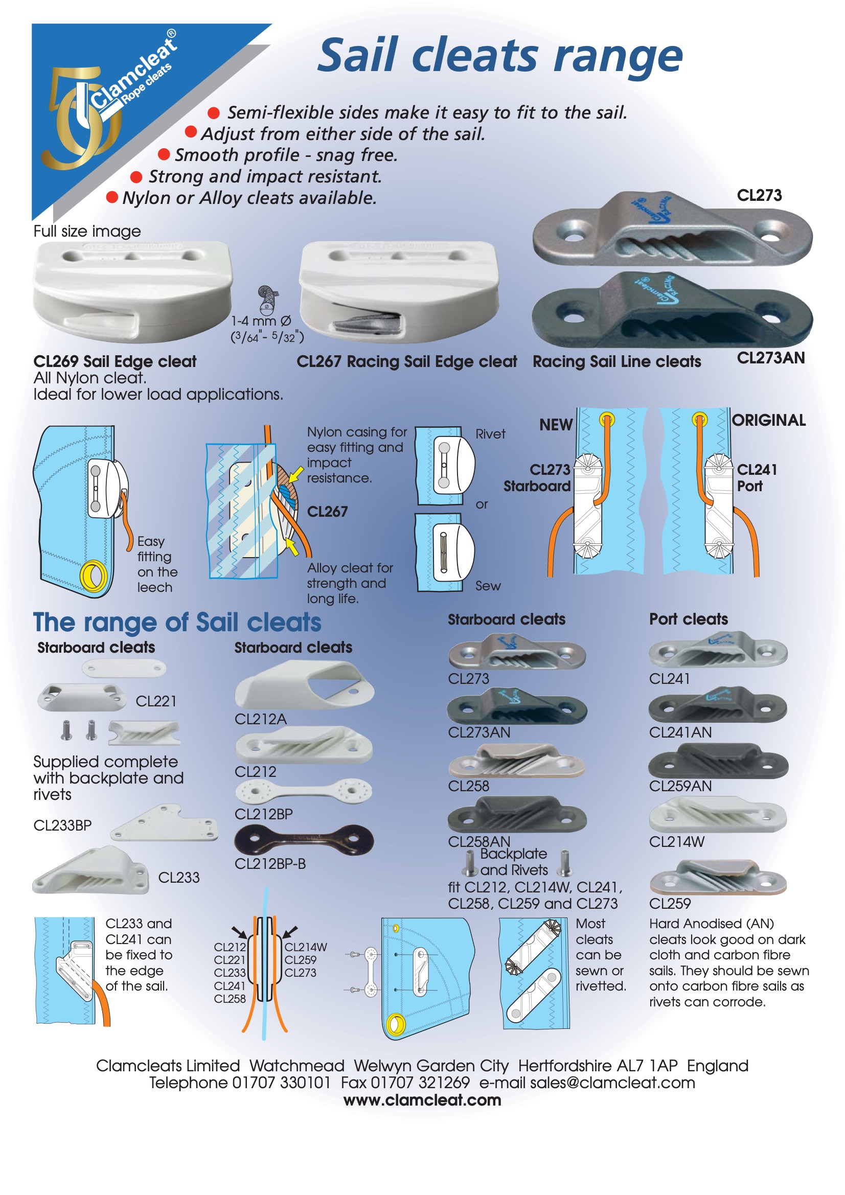 CLAMCLEAT CL221 DINGHY Komplett-Set Liekleinenklemme 0-3mm