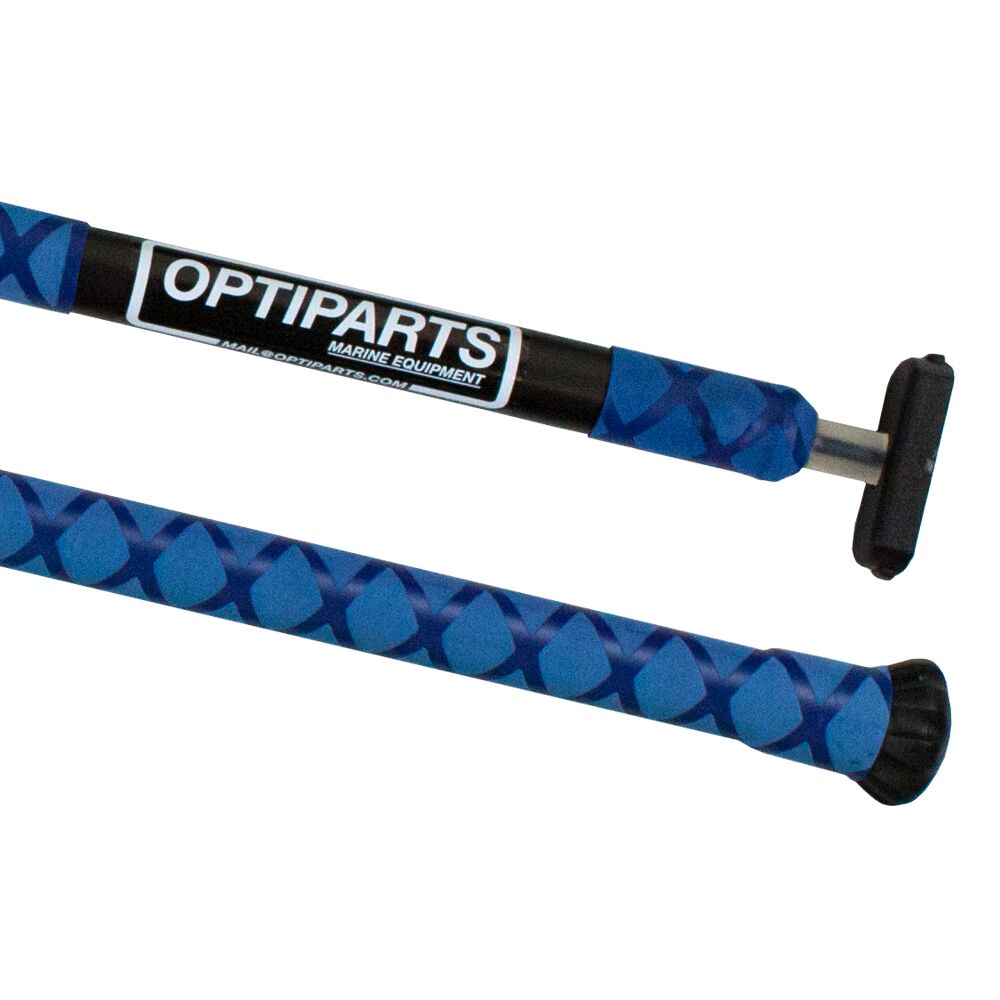 OPTIPARTS EX1145BL Optimist Pinnenausleger, 20mm, Aluminium, schwarz eloxiert, blauer X-Grip Griff