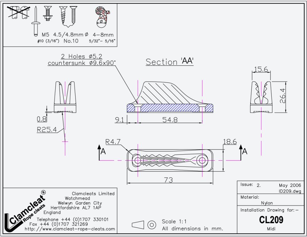 CLAMCLEAT CL209 MIDI Tauwerksklemme für Leinen 4-8mm