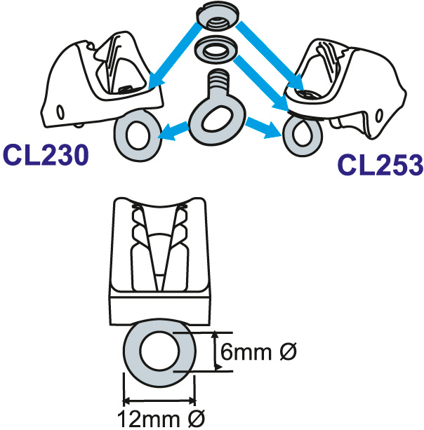 CLAMCLEAT CL253 Trapez und Niederholerklemme Alu Tau 4-8mm, Optiparts Artikel 3055