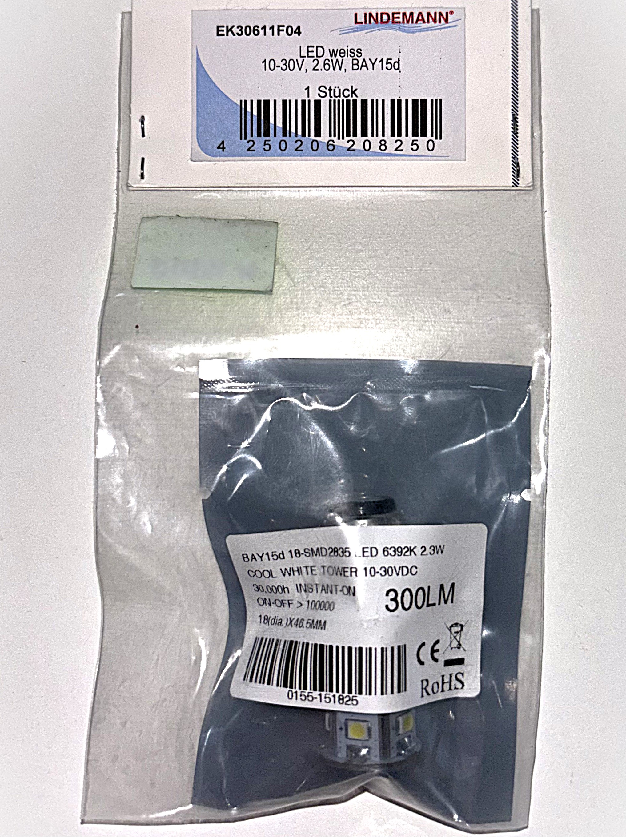 LED 10-30V  Birne 2,6W warmweiß BAY15d