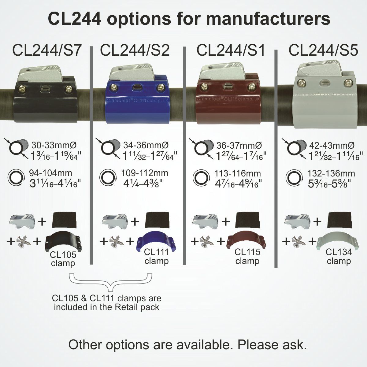CLAMCLEAT CL244 Aluminium Baumklemme für Tau 3-5mm Surf