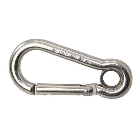 Edelstahl-Karabinerhaken AISI316 mit Kausch 80mm