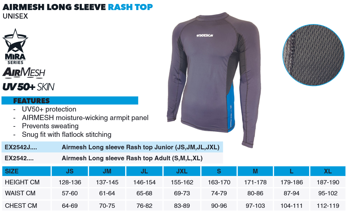 WINDESIGN EX2542S Airmesh Rash Top, Erwachsenengröße S