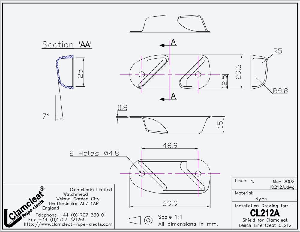 CLAMCLEAT CL212A Abdeckung für Liektauklemmen CL212 & CL258
