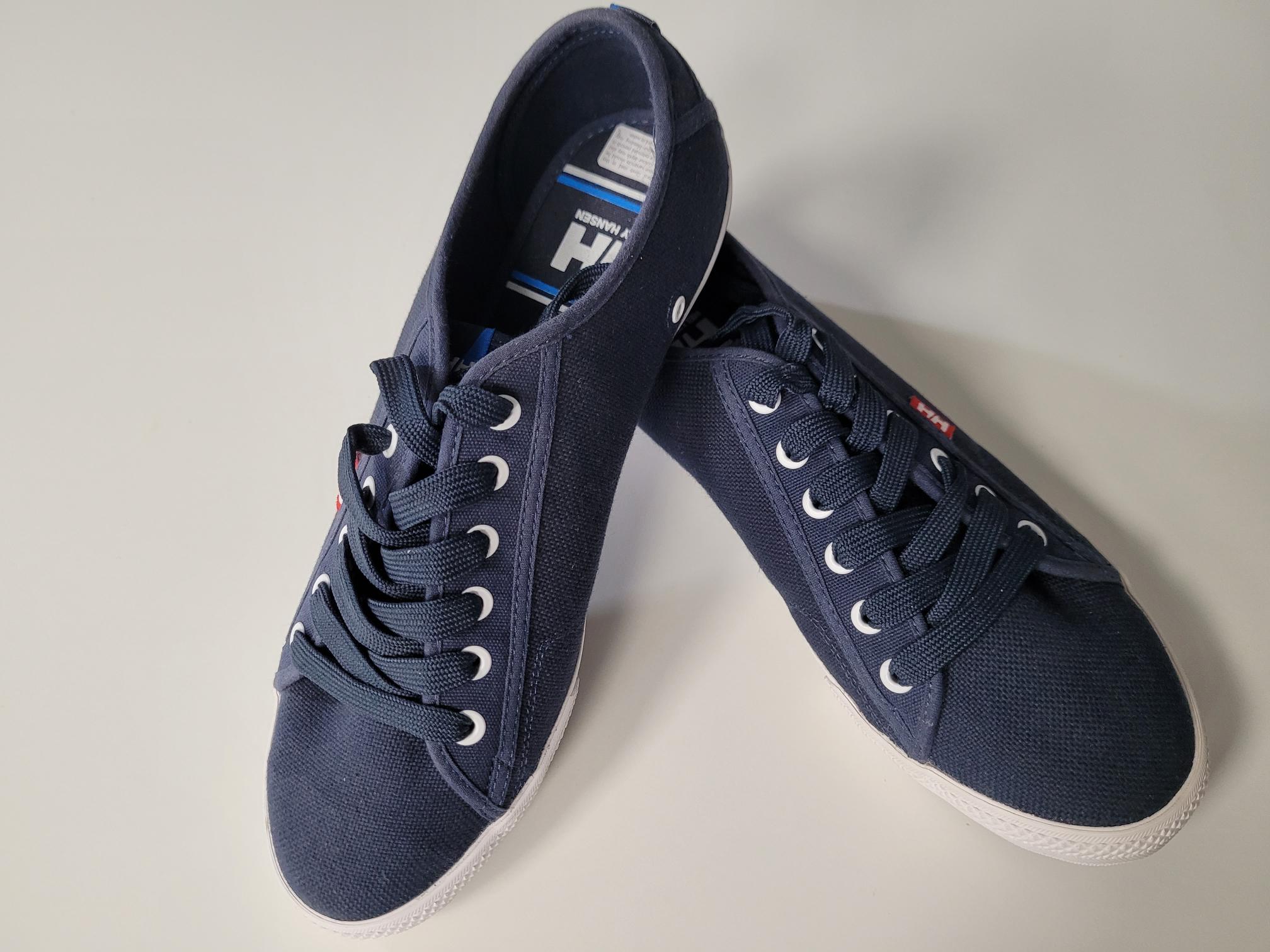 Bei Bootspunkt zum Sonderpreis HELLY HANSEN Bootsschuhe Fjord Canvas 41 Navy-blau/Weiss, Obermaterial atmungsaktives und schnelltrocknendes Textil, Größe 41