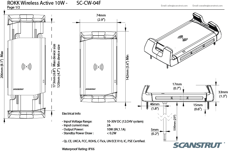 SCANSTRUT SC-CW-04F, QI Ladegerät für Smartphones 10W