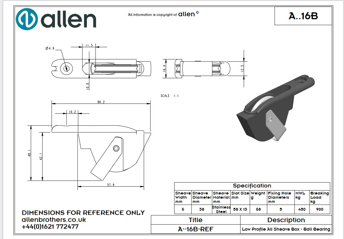 ALLEN Fallrollenkasten 38x6mm Edelstahl Kugellager (A..16B)