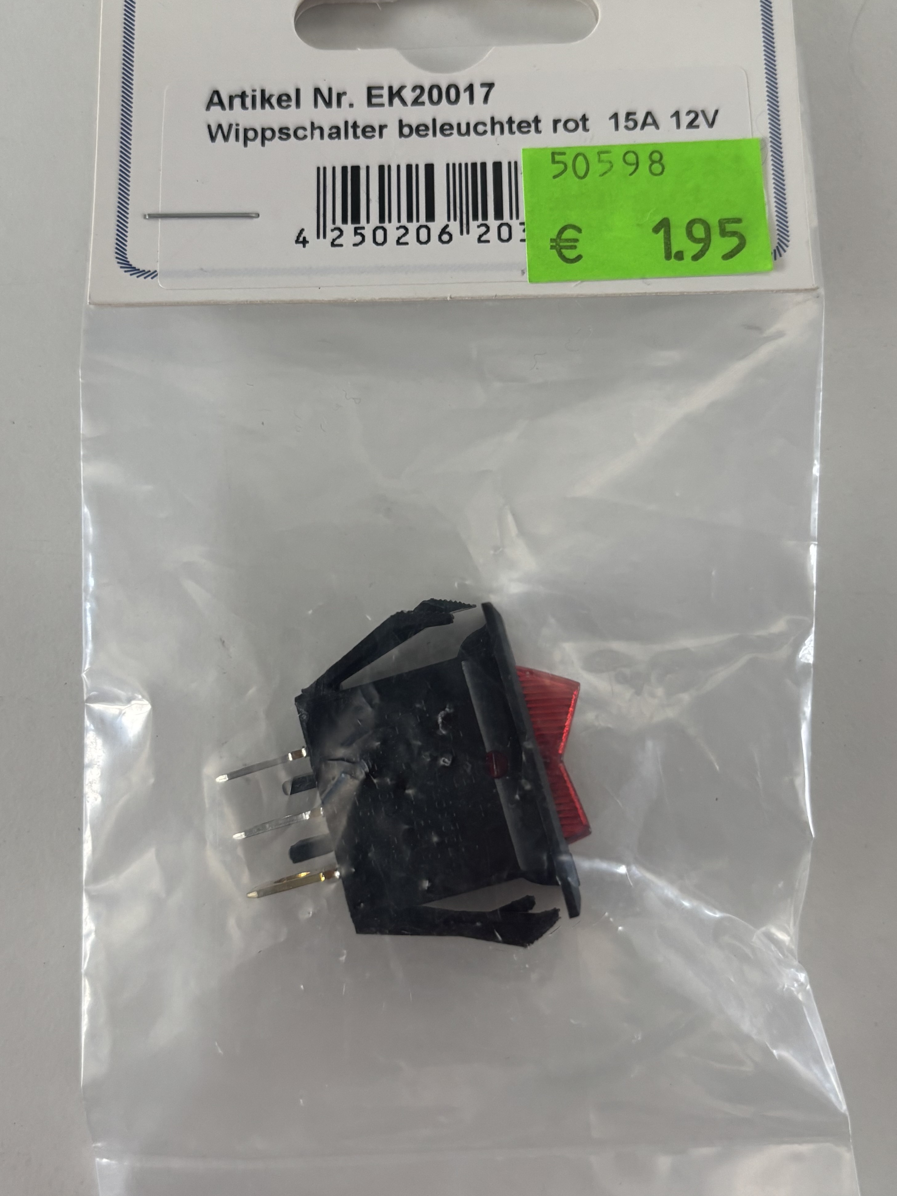 Wippschalter beleuchtet rot 12V-15A