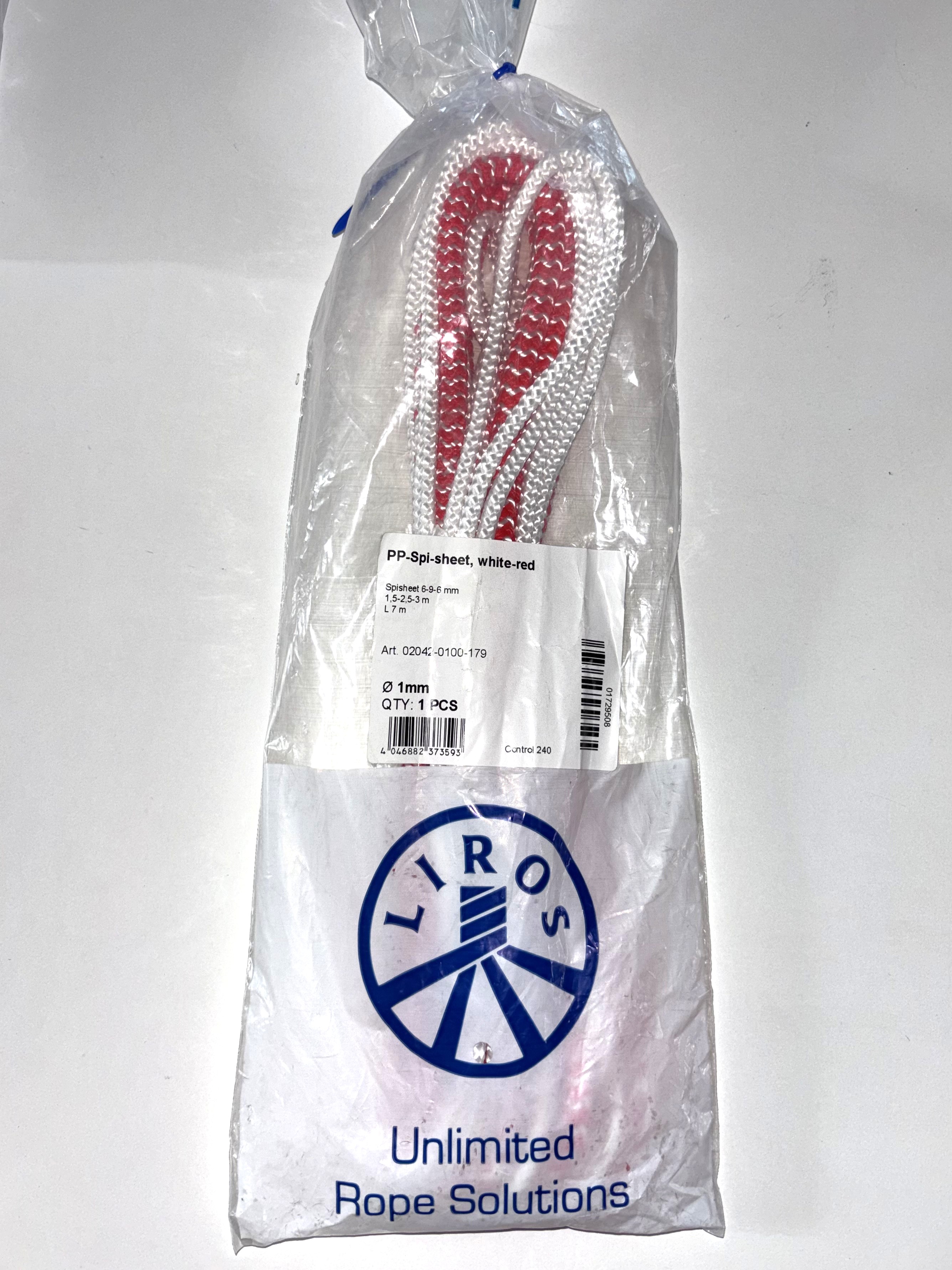 LIROS Spischot Dyneema, beidseitig verjüngt, weiß-rot, 7m
