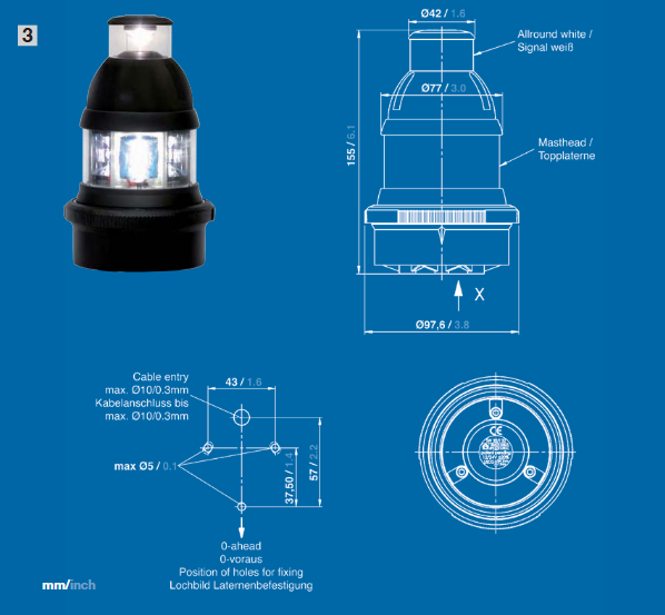 AQUASIGNAL Serie 32 Navigationslaterne 12V, weiß