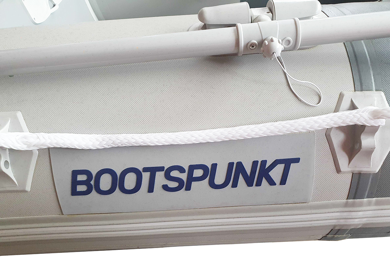 WINTERPREIS: Schlauchboot 2,50m mit Hochdruck-Luftboden und Luft-Kiel für guten Geradeauslauf, aus stabilem PVC, grau.