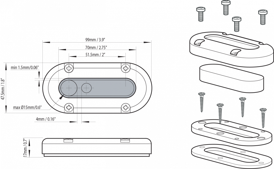 SCANSTRUT DS-Multi, Kabeldurchführung, Kabel bis 15mm Ø Alu